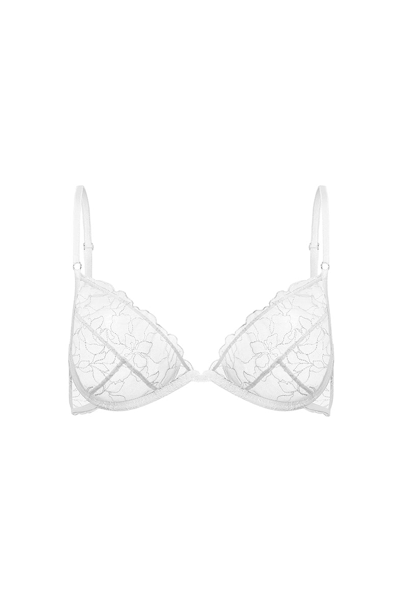 White embroidered  bra in mesh Apologise