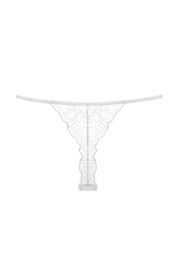 White embroidered  mesh thong Apologise