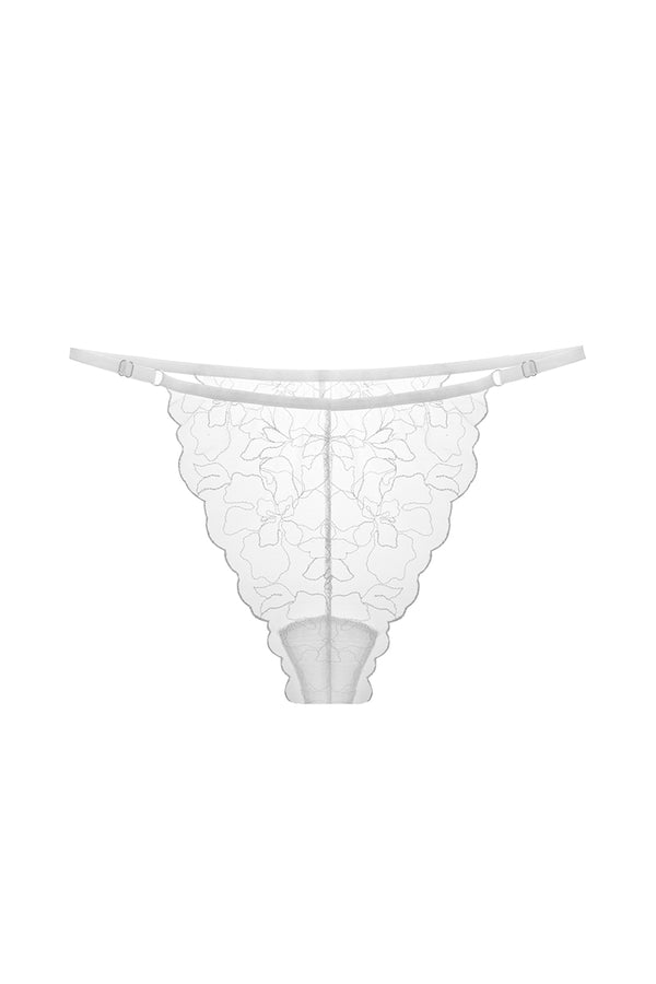 White embroidered  mesh thong Apologise