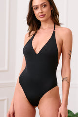 One piece swimsuit with naked back Ocean Black