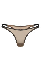 Smooth nude thong with black piping Caffe Latte