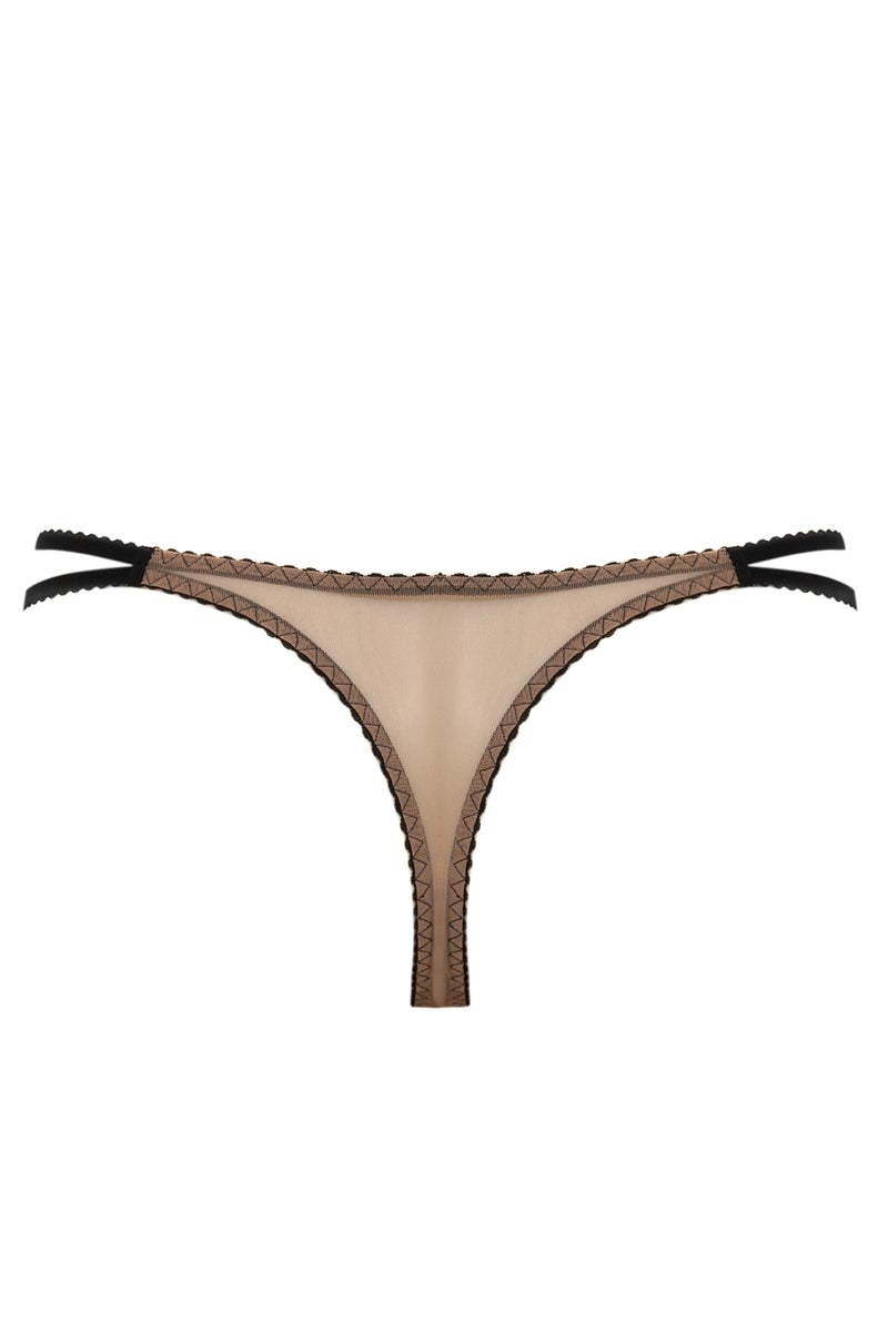 Smooth nude thong with black piping Caffe Latte